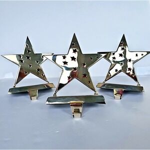 Star Christmas Stocking Holder Hanger Silver Metal Cutout Red Background‎ 1681
